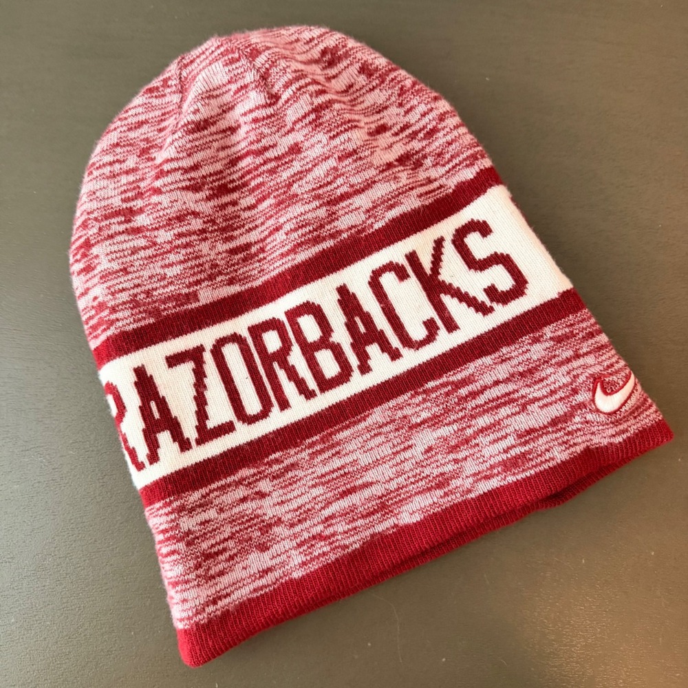 Nike‎ Arkansas Razorbacks NCAA Knit Beanie Hat Red White NCAA
